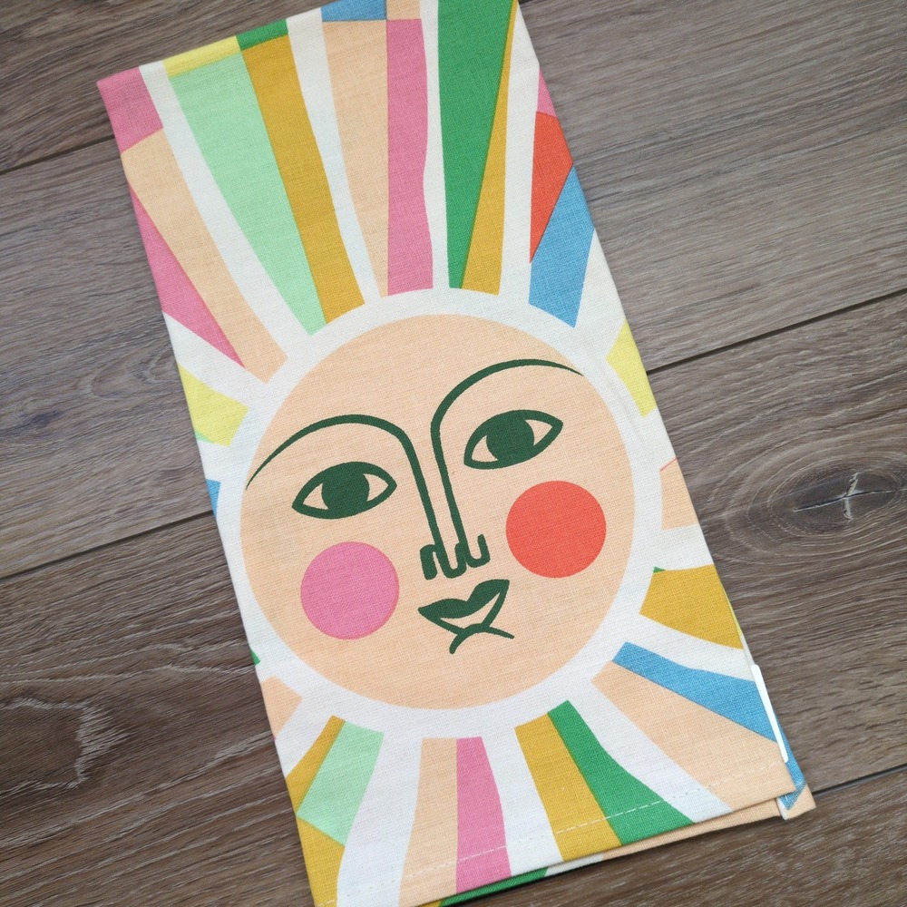 Anthropologie Celestial Sun Face Dish Tea Towel Multicolor Bright Boho Kitchen